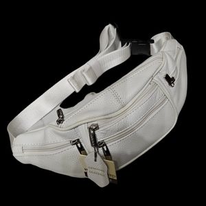 White Multi pocket festival pocket utility belt hip bag fanny pack